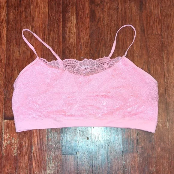 No Boundaries adjustable pink mesh lace bralette cami bra with inserts - Picture 2 of 7